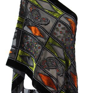 Vintage Geometric Art Silk Burnout Velvet Scarf